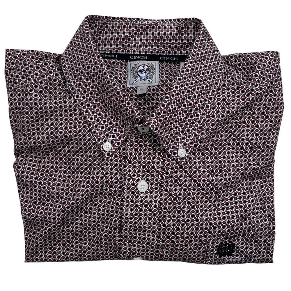 Cinch Small Men Brown Geometric Shirt Western Rodeo Work